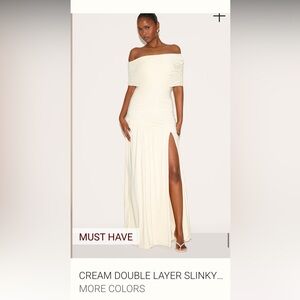 PrettyLittleThing Cream Off-Shoulder Maxi Dress